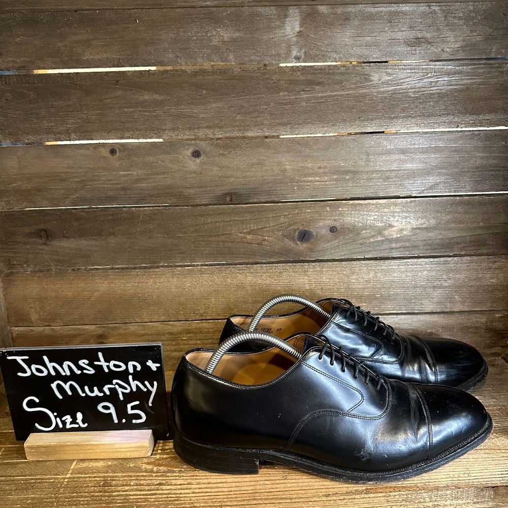 Men Johnston‎ And Murphy Optima Black Leather Cap Toe Dress Oxfords Size 9.5 D